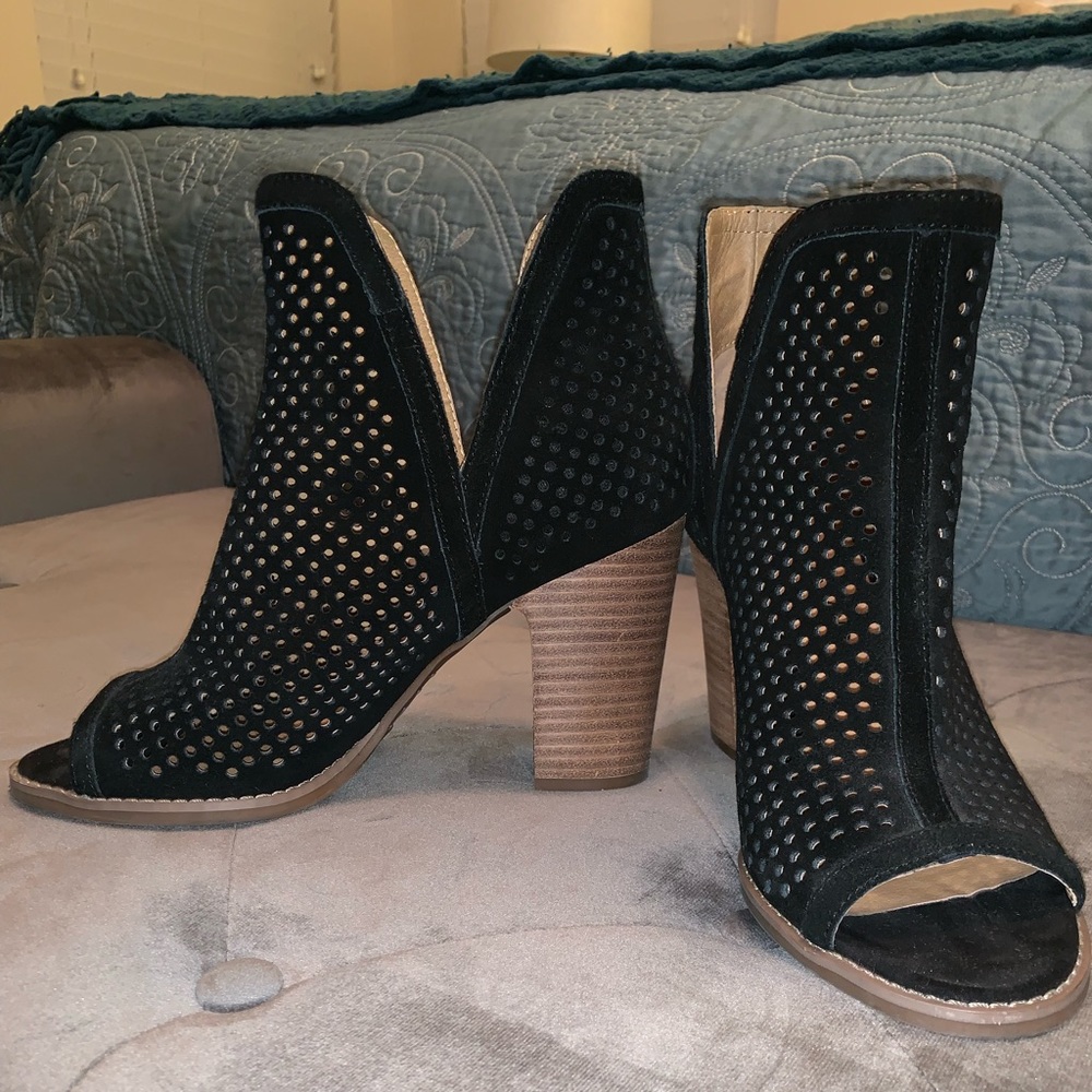 Lucky Perforated Suede Black Booties - Size 8